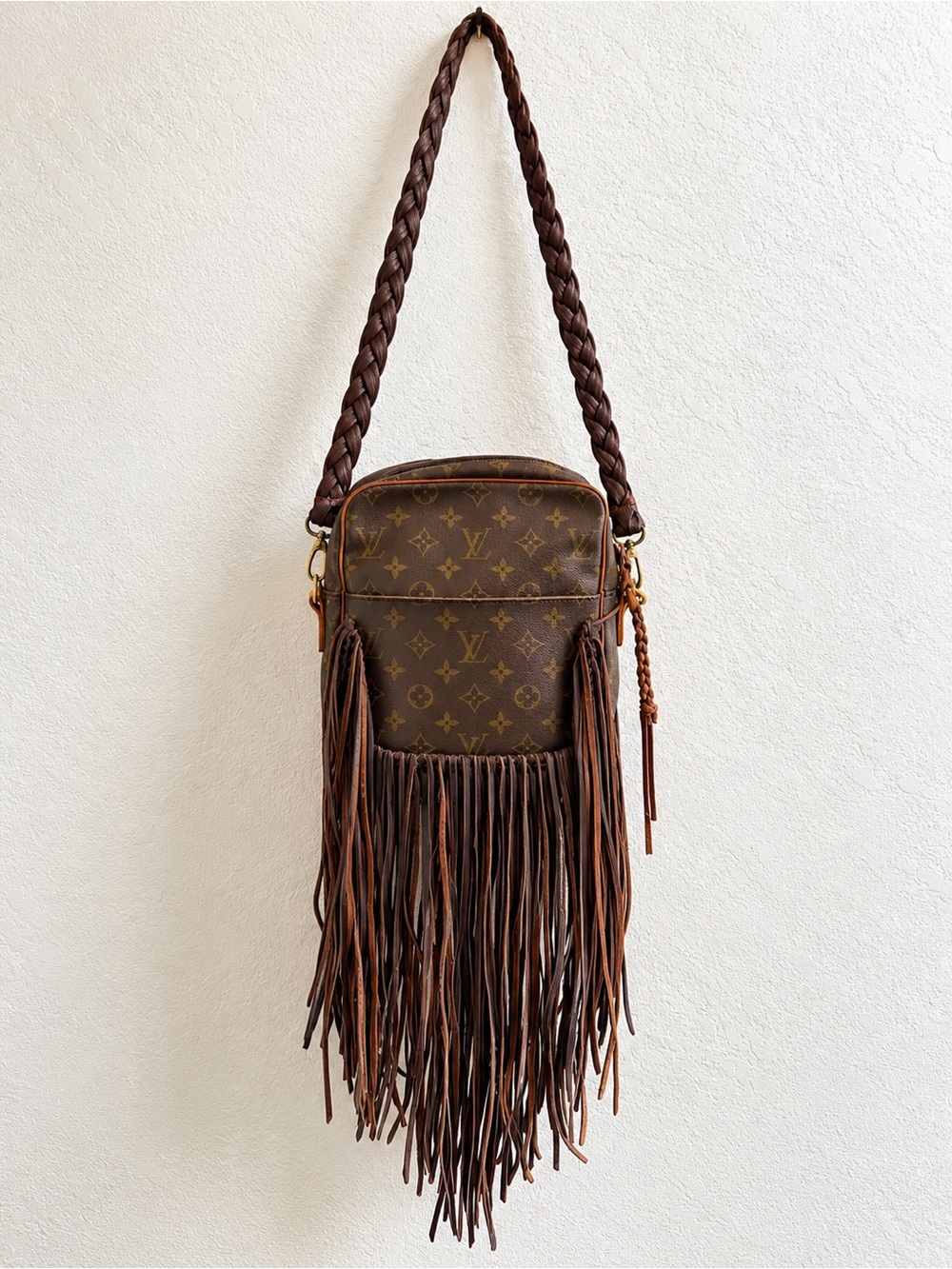 Vintage Boho Louis Vuitton Monogram Fringe Crossbody Western Bag